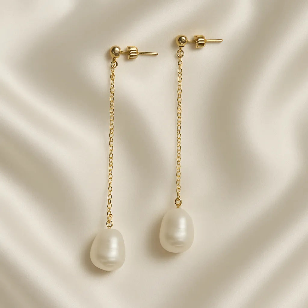 Salvatori Paris Douce Nuit Stud Long Pearl Drop Earrings