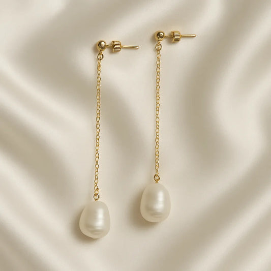 Salvatori Paris Douce Nuit Stud Long Pearl Drop Earrings