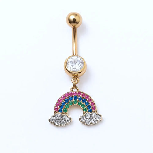 Salvatori Paris Gold Surgical Steel Crystal Rainbow with Clouds Belly Button Piercing