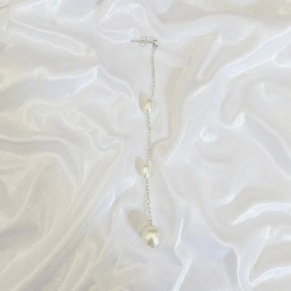 Salvatori Paris Vent Saphir Silver Stud Long Three Pearl Drop Earrings