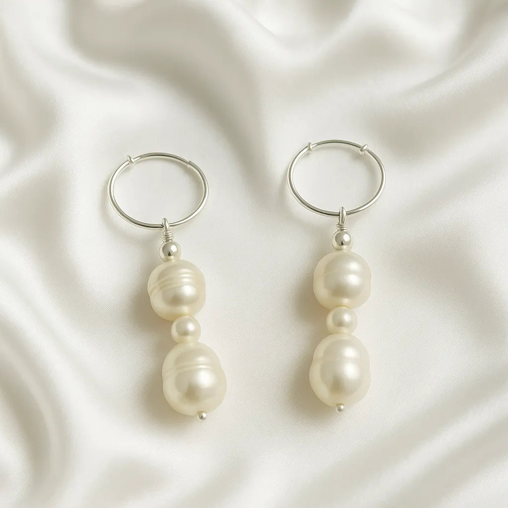 Salvatori Paris Saphire Nuit Silver Pearl Drop Earrings