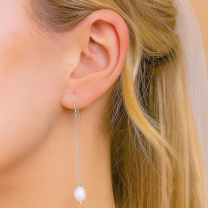 Salvatori Paris Silva Opale Silver Long Pearl Drop Earrings