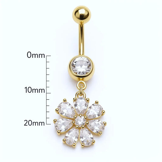 Salvatori Paris Surgical Steel Cubic Zirconia Daisy Desing Belly Button Piercing