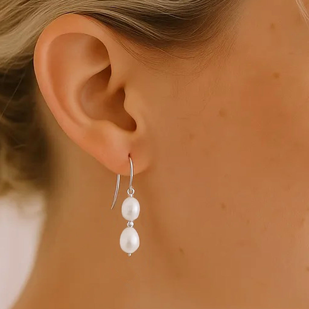 Salvatori Paris Solea Alba Silver Double Pearl Drop Earrings