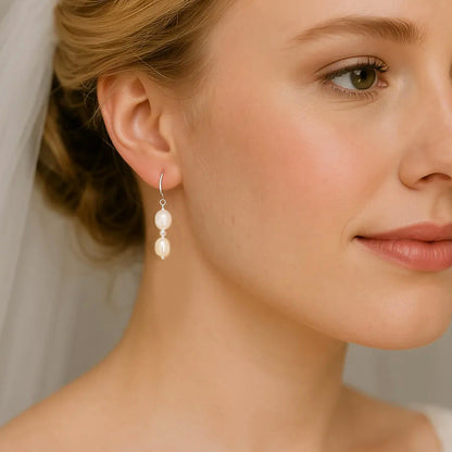 Salvatori Paris Solea Alba Silver Double Pearl Drop Earrings