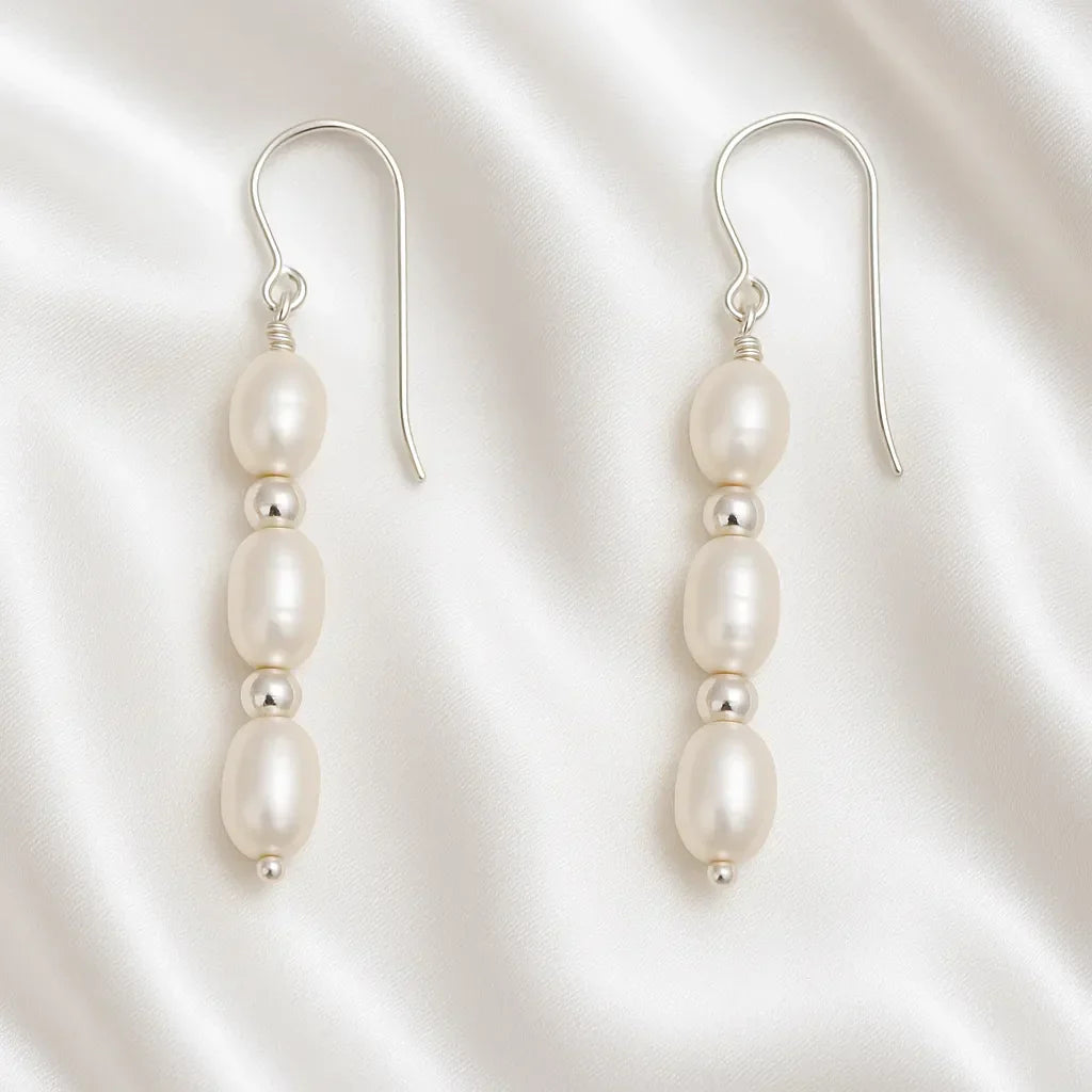 Salvatori Paris Solea Alba Silver Triple Pearl Drop Earrings