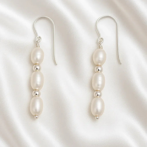 Salvatori Paris Solea Alba Silver Triple Pearl Drop Earrings