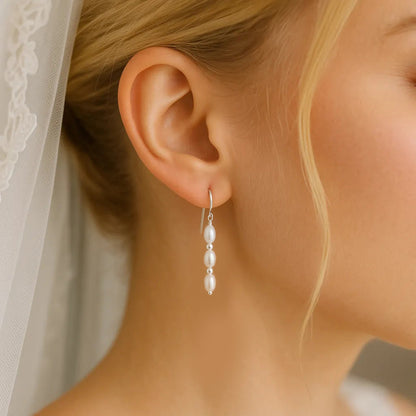 Salvatori Paris Solea Alba Silver Triple Pearl Drop Earrings