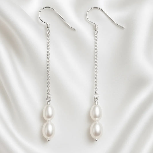 Salvatori Paris Solea Alba Silver Long Chain Pearl Drop Earrings