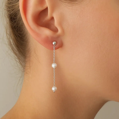 Salvatori Paris Douce Nuit Silver Long Chain Pearl Drop Earrings