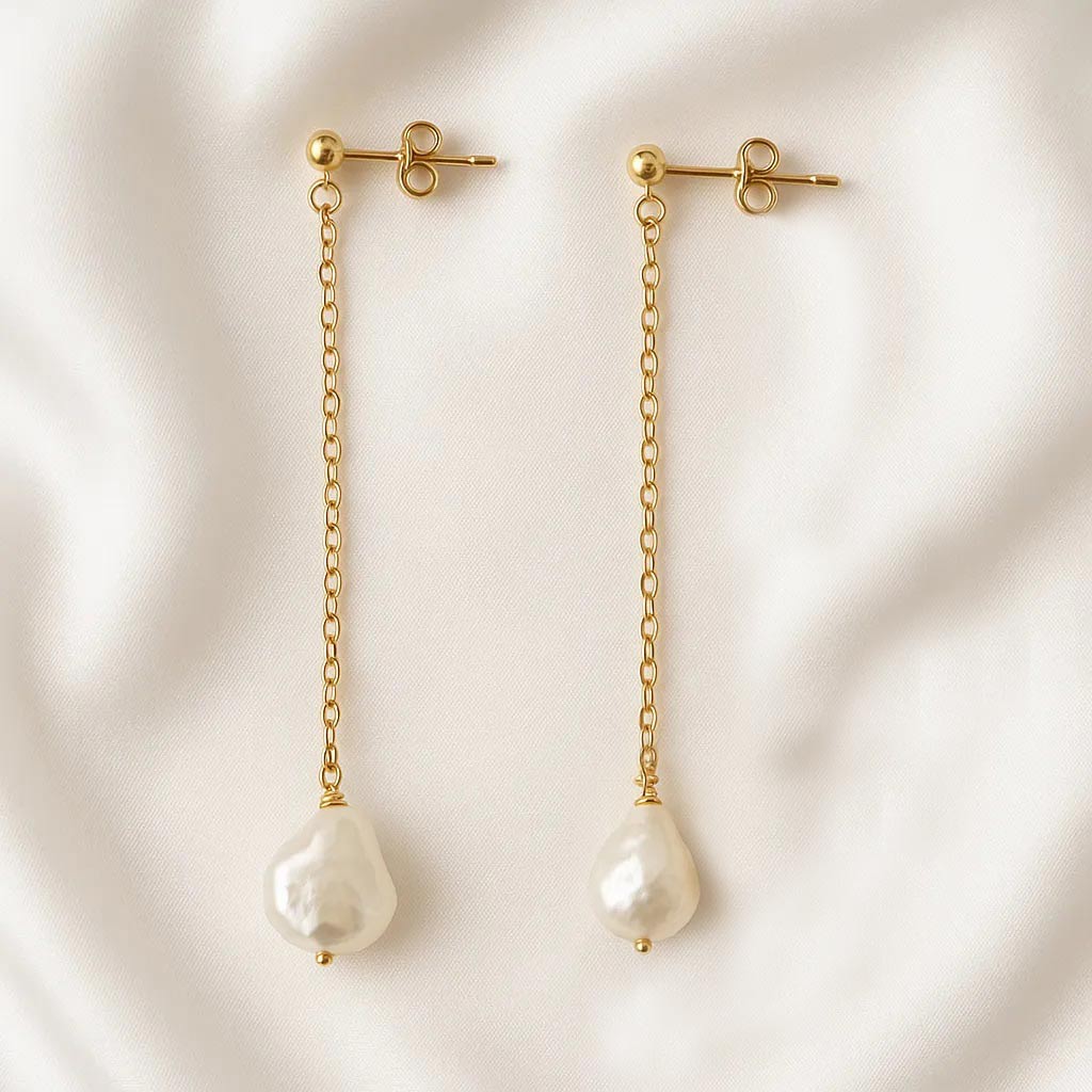 Salvatori Paris Lys Doré Long Chain Pearl Stud Earrings