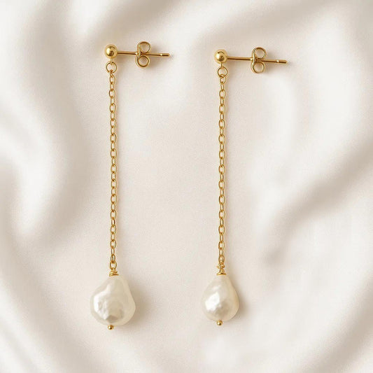 Salvatori Paris Lys Doré Long Chain Pearl Stud Earrings