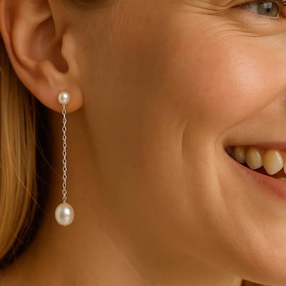 Salvatori Paris Douce Nuit Silver Chain Pearl Drop Earrings