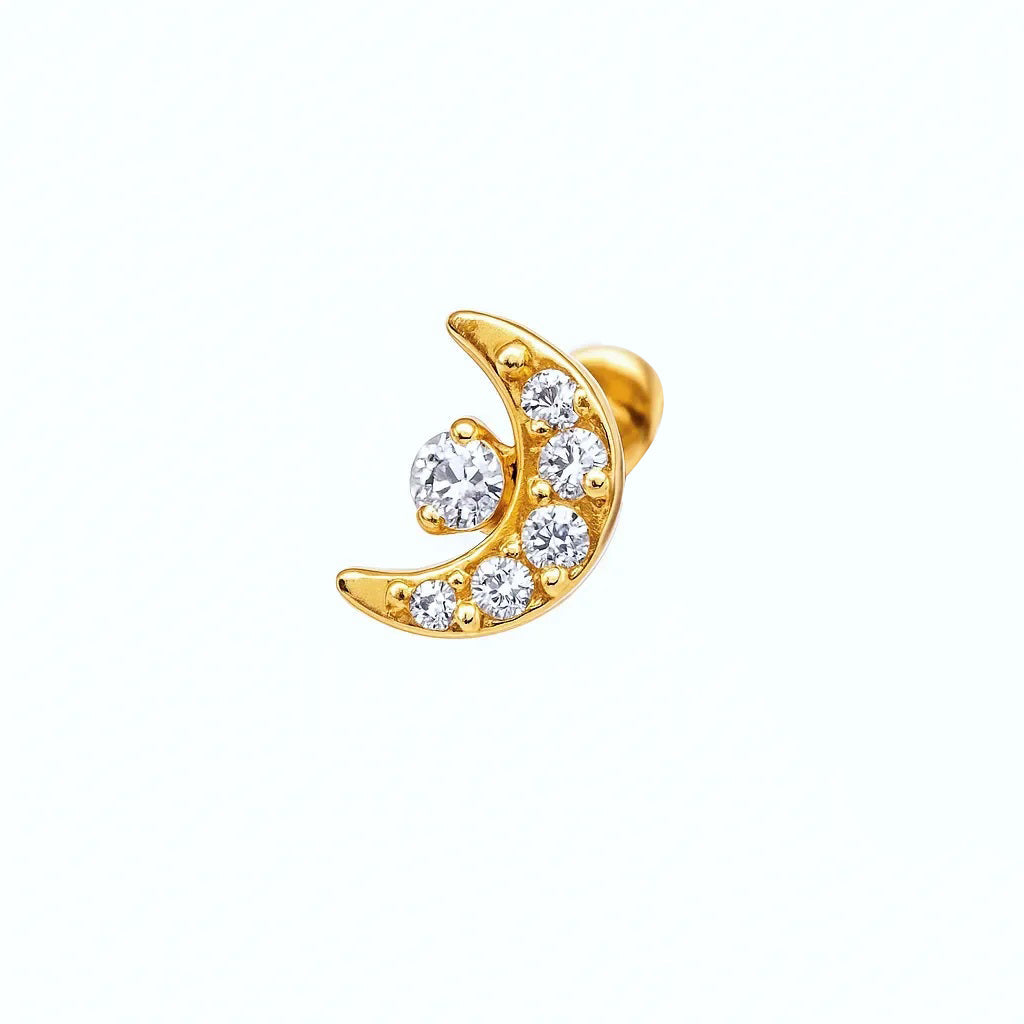 Salvatori Paris Cubic Zirconia Half Moon with Star Design Titanium Piercing