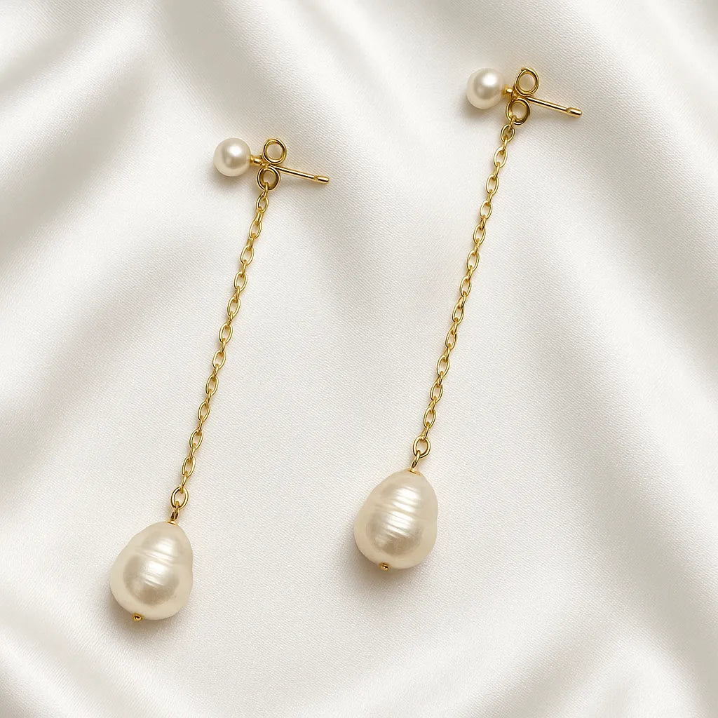 Salvatori Paris Silva Opale Long Chain Double Pearl Stud Earrings