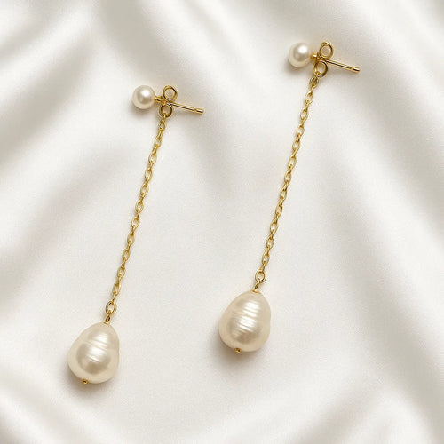 Salvatori Paris Silva Opale Long Chain Double Pearl Stud Earrings