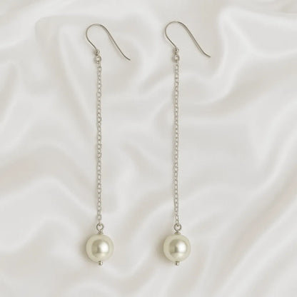 Salvatori Paris Lys Serein Silver Long Pearl Hook Drop Earrings