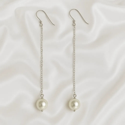 Salvatori Paris Lys Serein Silver Long Pearl Hook Drop Earrings