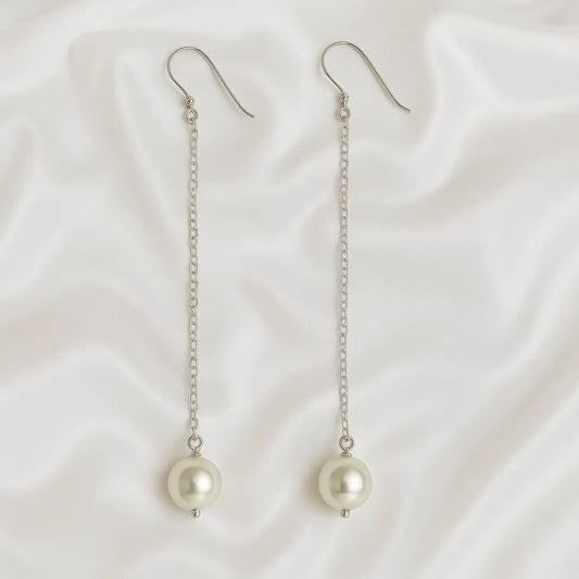Salvatori Paris Lys Serein Silver Long Pearl Hook Drop Earrings