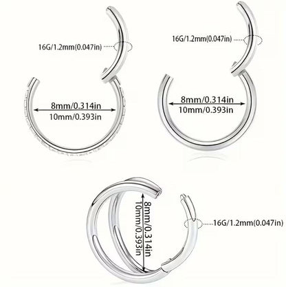 Salvatori Paris Crystal Hinged and Plain Segment 3 Piece Ear Piercing Set