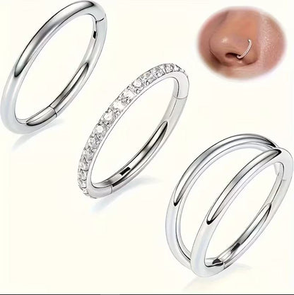 Salvatori Paris Crystal Hinged and Plain Segment 3 Piece Ear Piercing Set