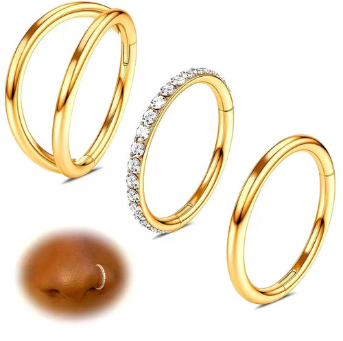 Salvatori Paris Crystal Hinged and Plain Segment 3 Piece Ear Piercing Set