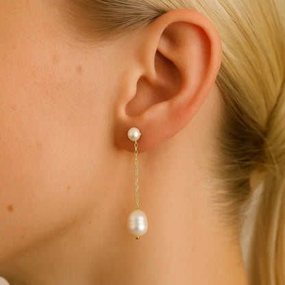 Salvatori Paris Silva Opale Long Chain Double Pearl Stud Earrings