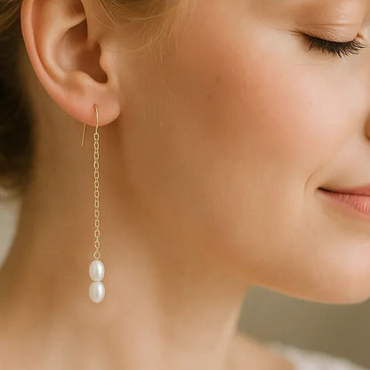 Salvatori Paris Solea Alba Long Chain Pearl Drop Earrings