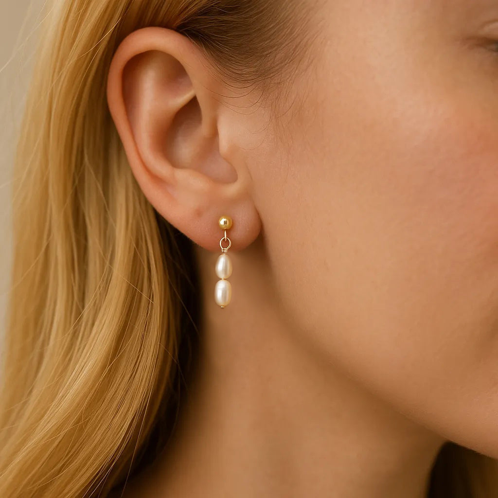 Salvatori Paris Fleur Céleste Stud Double Pearl Drop Earrings