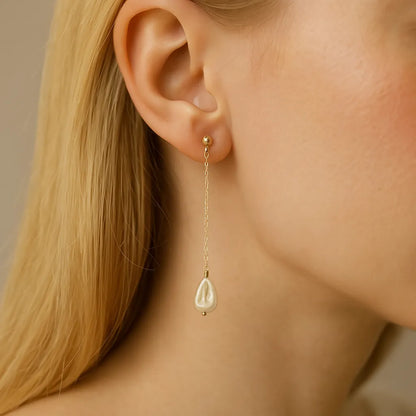Salvatori Paris Lys Doré Long Chain Pearl Stud Earrings