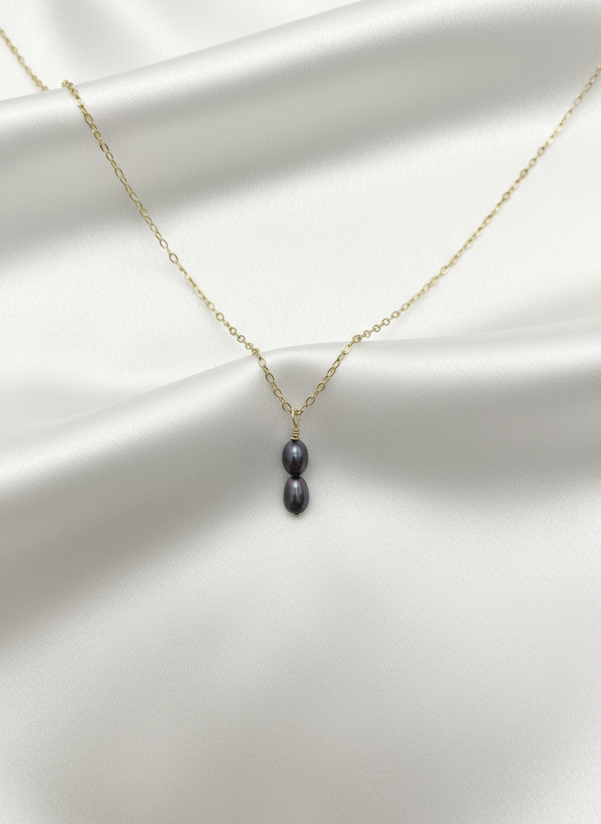 Salvatori Paris Solea Alba Gold Filled Double Black Pearl Necklace