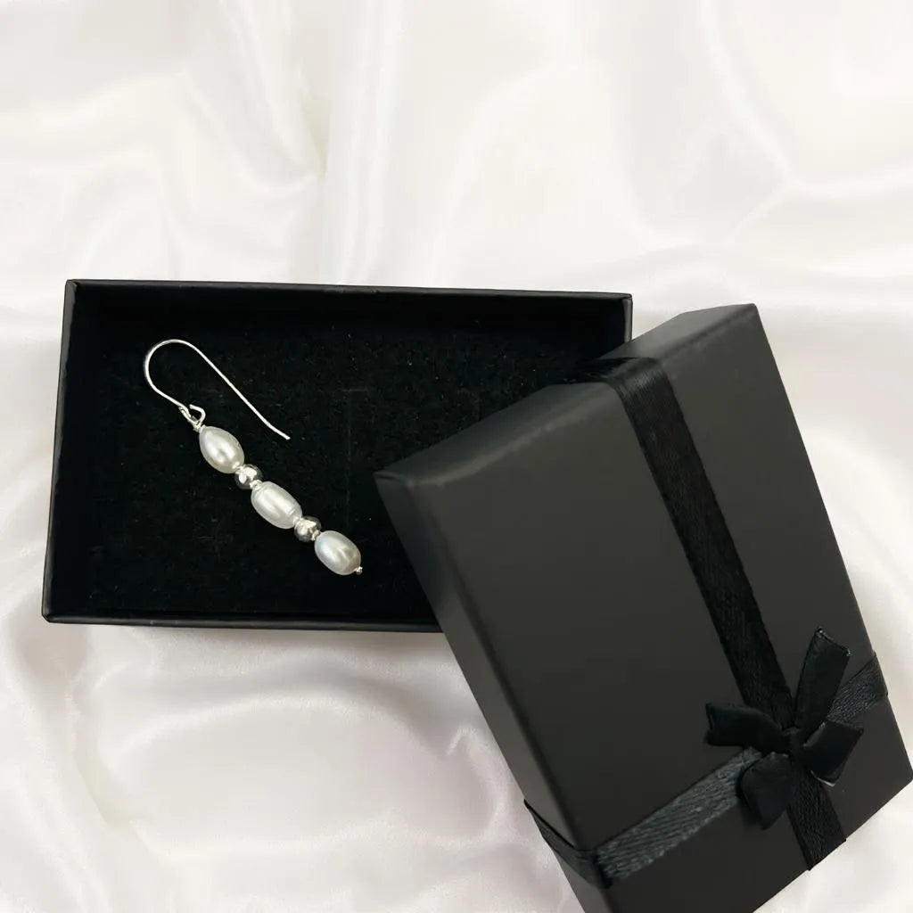 Salvatori Paris Solea Alba Silver Triple Pearl Drop Earrings