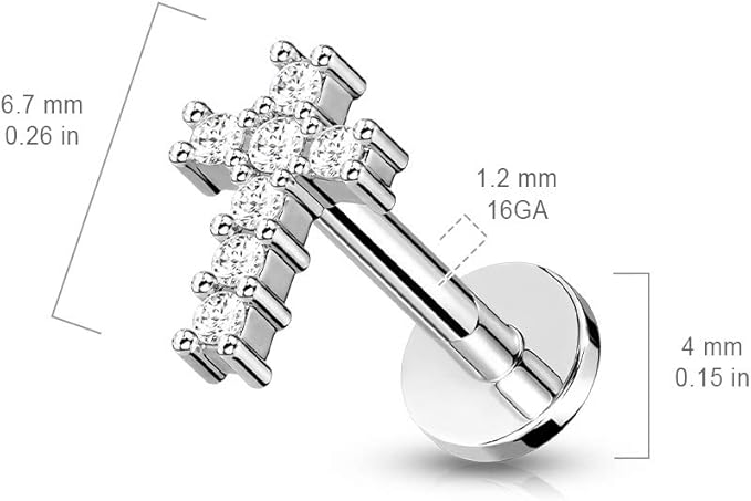 Salvatori Paris Silver Surgical Steel Cross Design Tragus Piercing