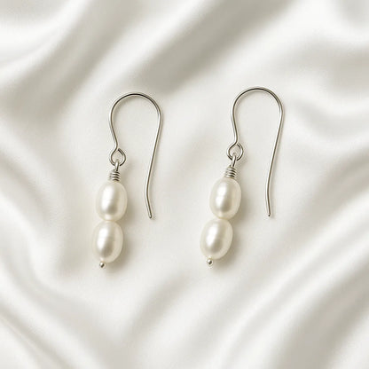 Salvatori Paris Solea Alba Silver Double Pearl Drop Earrings