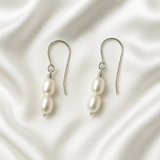 Salvatori Paris Solea Alba Silver Double Pearl Drop Earrings