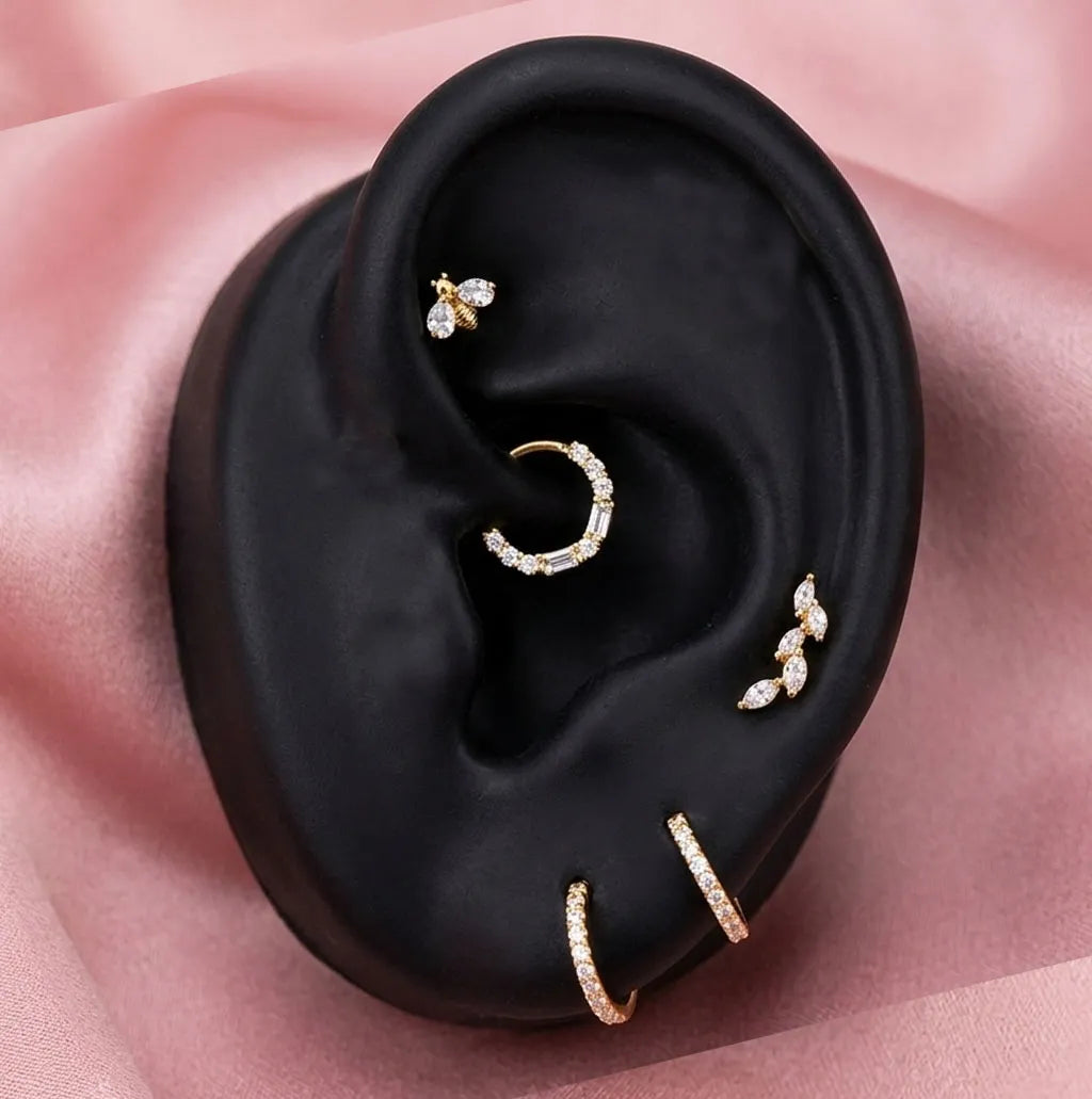 Salvatori Paris Crystal Bee & Marquise Leaf Titanium Ear Piercing Set 5 Piece
