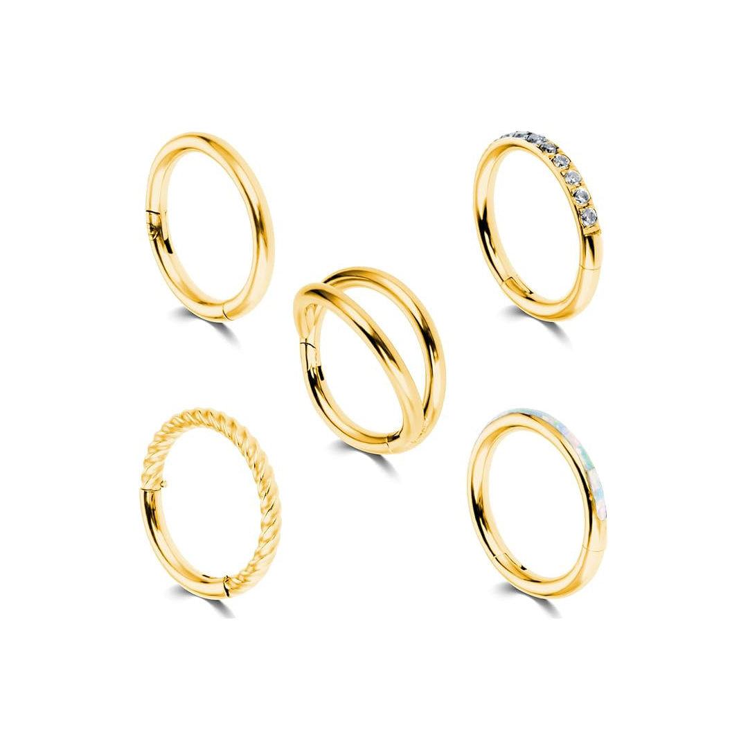 Salvatori Paris Crystal Hinged and Plain Segment 5 Piece Ear Piercing Set