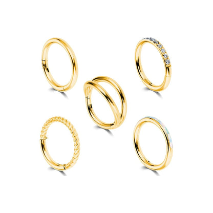Salvatori Paris Crystal Hinged and Plain Segment 5 Piece Ear Piercing Set