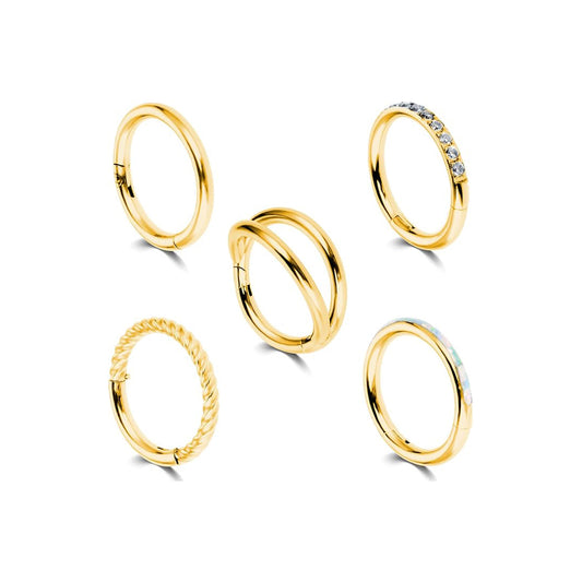 Salvatori Paris Crystal Hinged and Plain Segment 5 Piece Ear Piercing Set