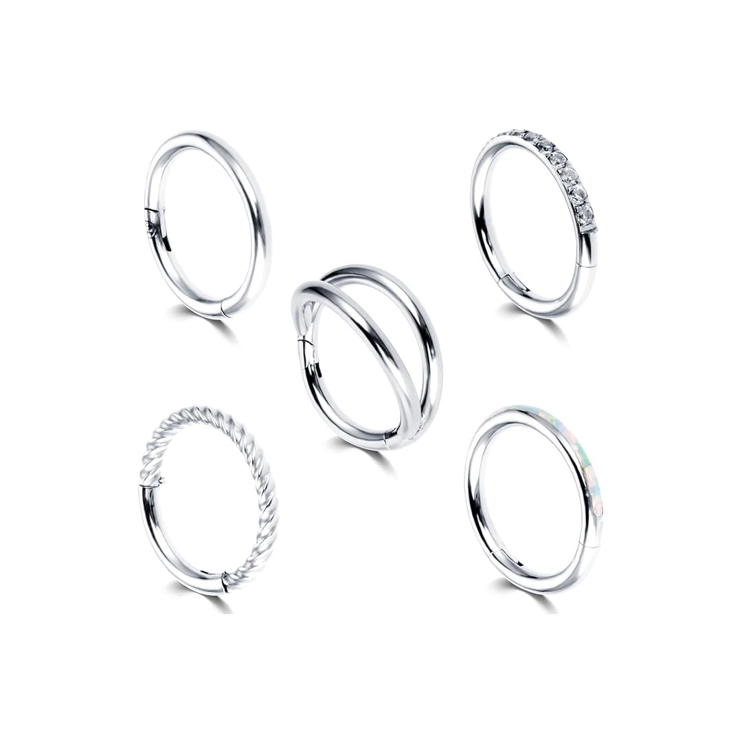 Salvatori Paris Crystal Hinged and Plain Segment 5 Piece Ear Piercing Set