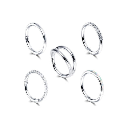 Salvatori Paris Crystal Hinged and Plain Segment 5 Piece Ear Piercing Set