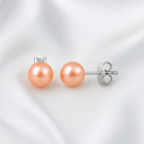 Salvatori Paris Voile d’Or Silver 7mm Orange Pearl Stud Earrings