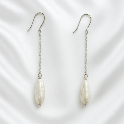 Salvatori Paris Perla Céleste Silver Long Chain Pearl Drop Earrings