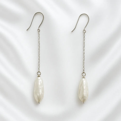 Salvatori Paris Perla Céleste Silver Long Chain Pearl Drop Earrings