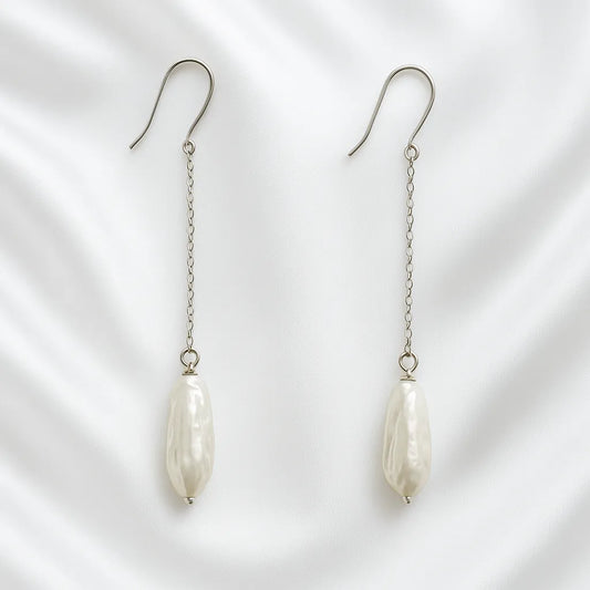 Salvatori Paris Perla Céleste Silver Long Chain Pearl Drop Earrings