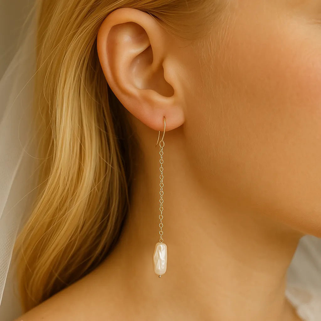 Salvatori Paris Perla Céleste Long Chain Pearl Drop Earrings