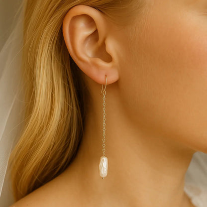 Salvatori Paris Perla Céleste Long Chain Pearl Drop Earrings