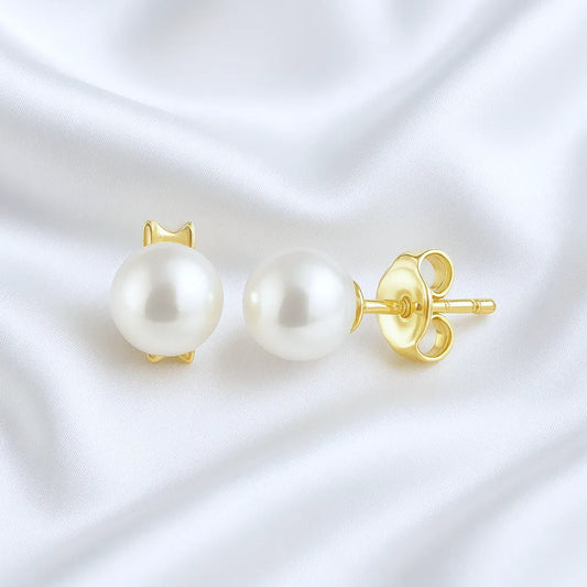Salvatori Paris Voile d’Or 4mm Classic Pearl Stud Earrings