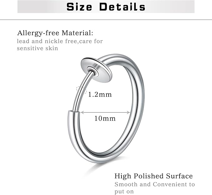 Salvatori Paris Silver Fake Nose Lip Earring Ring Hoop 20G Nose Hoop Rings