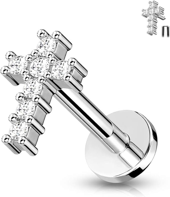 Salvatori Paris Silver Surgical Steel Cross Design Tragus Piercing